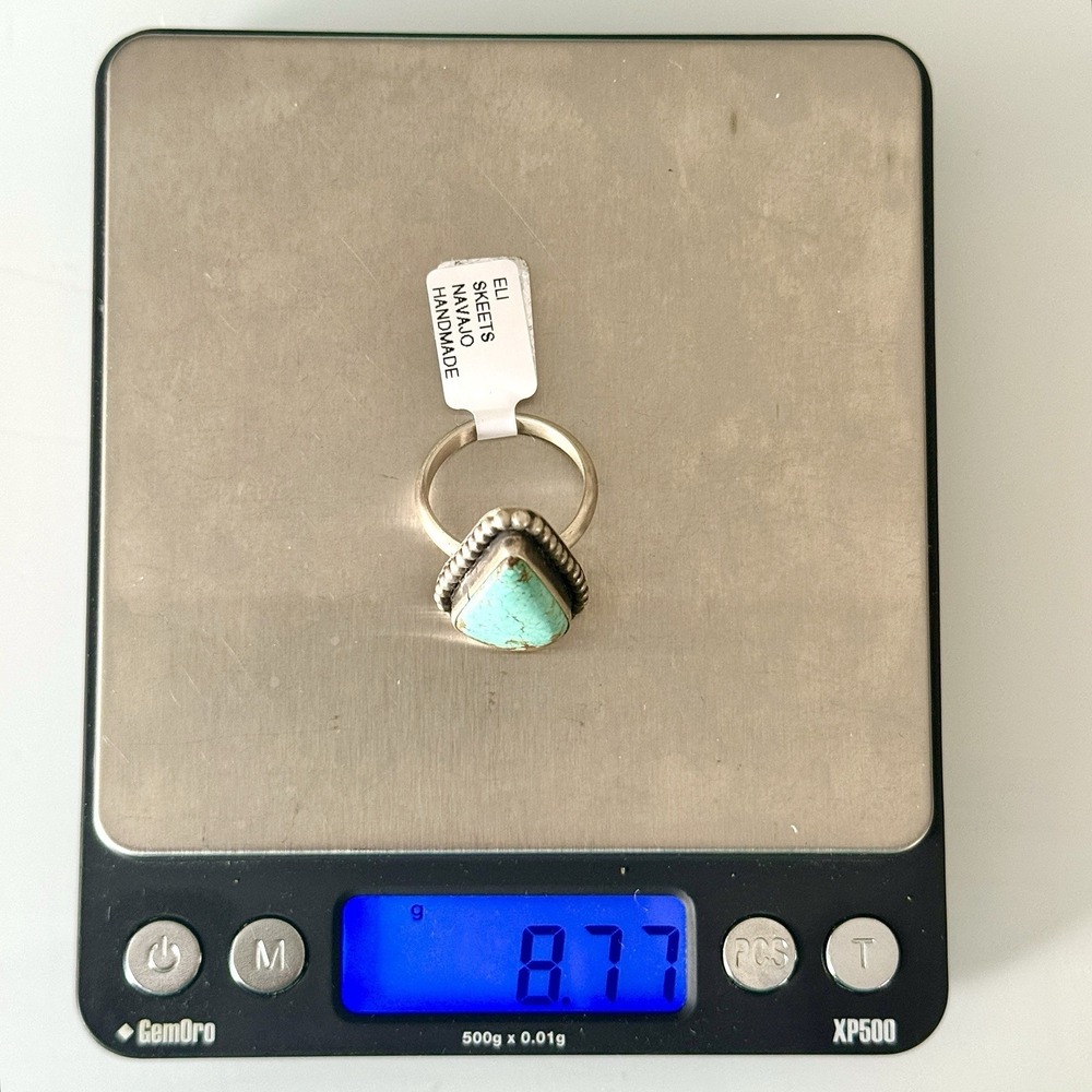 Navajo #8 Mine Turquoise Ring Sz 8.5 Teardrop Signed Skeets Sterling Native Amer - Picture 7 of 7